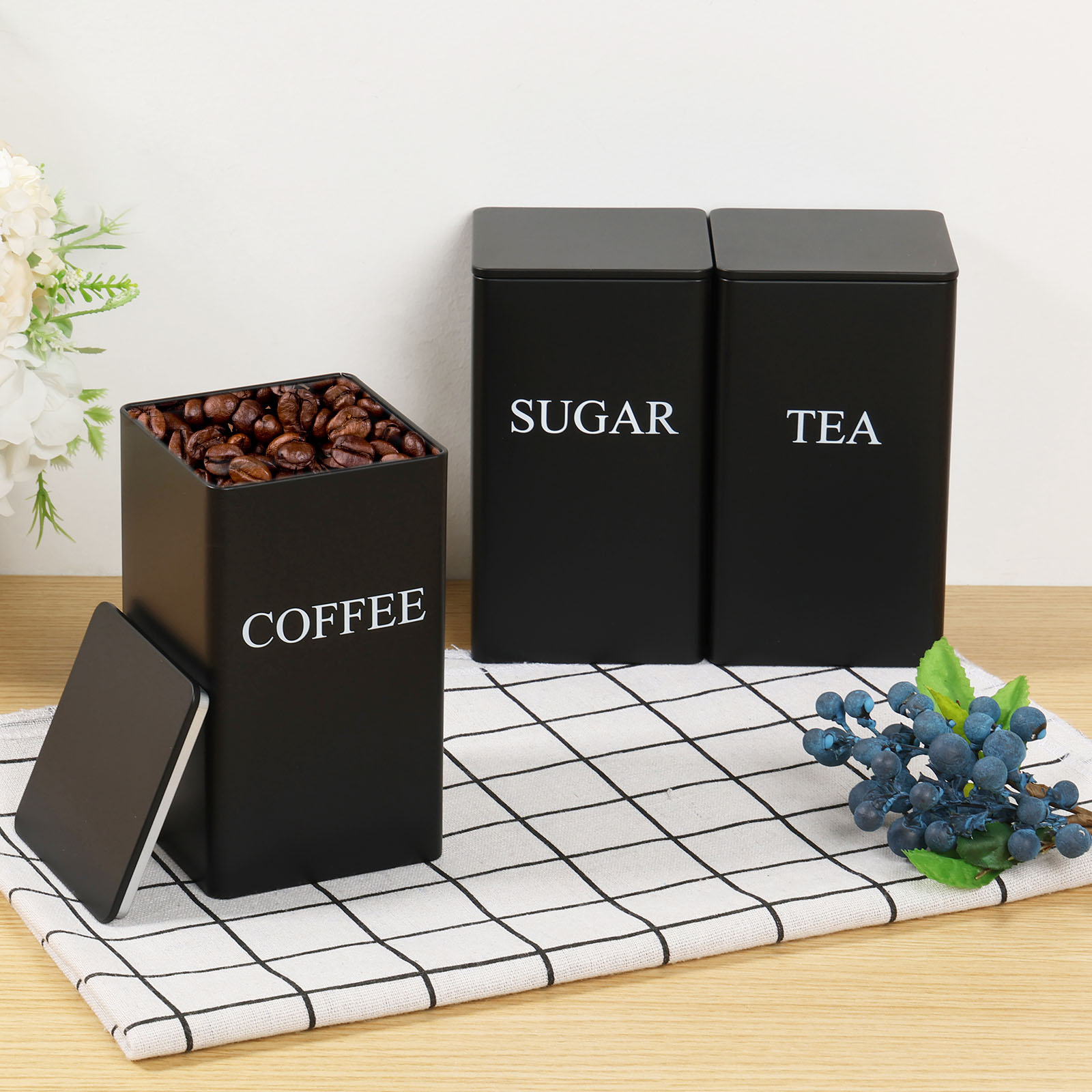 Coffee Tea Sugar Container Set - 3 szt. Kanistry do przechowywania ziaren