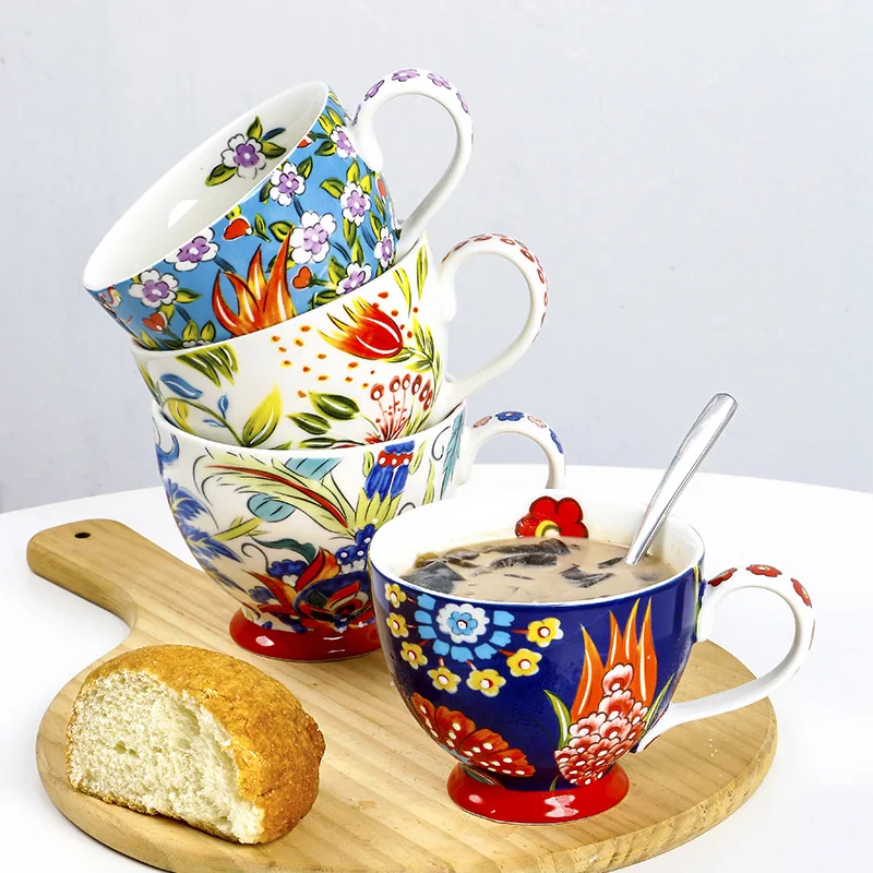 Coffee Tea And Cocoa - Kolorowy kwiat ceramiczny kubek śniadaniowy do