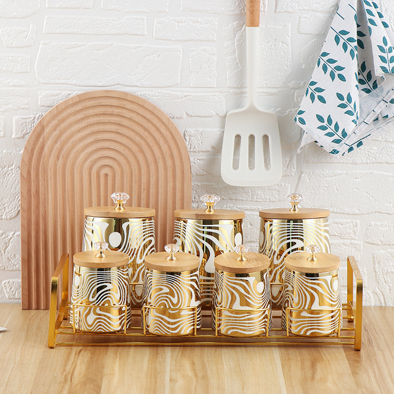 Coffee Tea And Sugar Canister Set - Zestaw 7 kolorowych, szkliwionych, ceramicznych pojemników