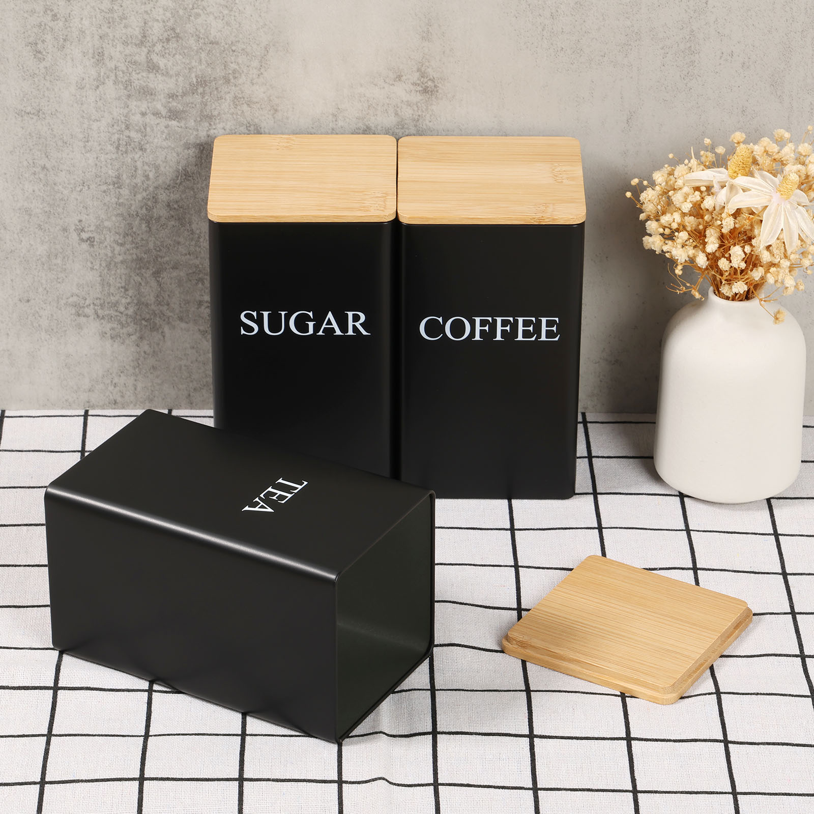 Coffee Tea Sugar Container Set - Metalowy pojemnik na kawę i herbatę