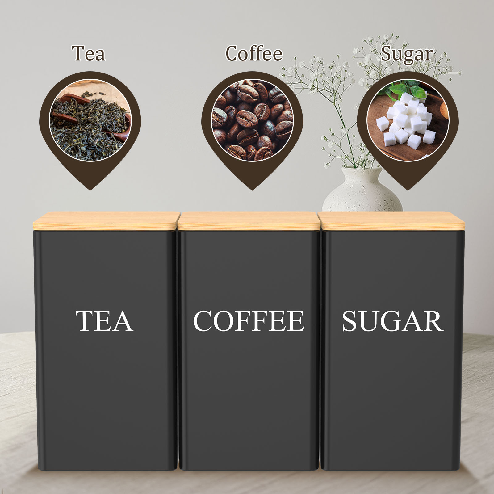 Zestaw pojemników na kawę i he – Coffee Tea And Sugar Canister Set recenzja i cena