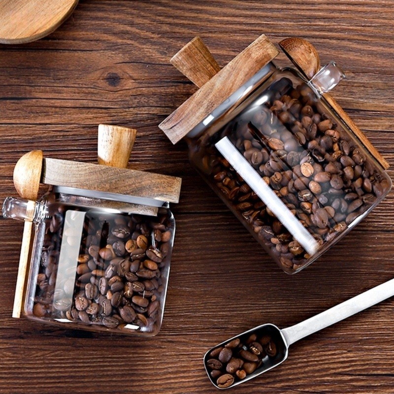ABJI - Szklane słoiki z drewni – Coffee Tea Sugar Container Set recenzja i cena