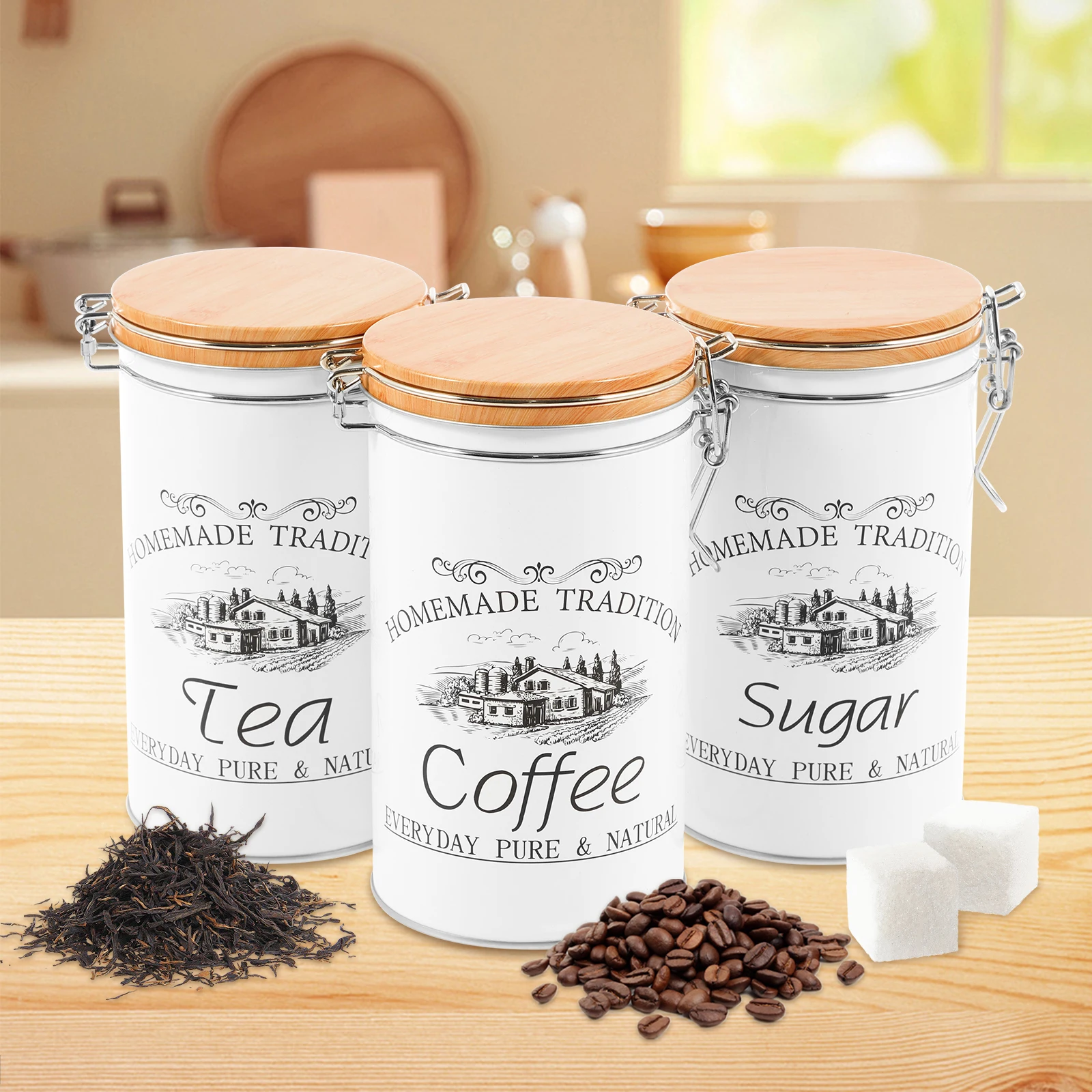3 szt./zestaw Metalowe pojemni – Coffee Tea Sugar Container Set recenzja i cena