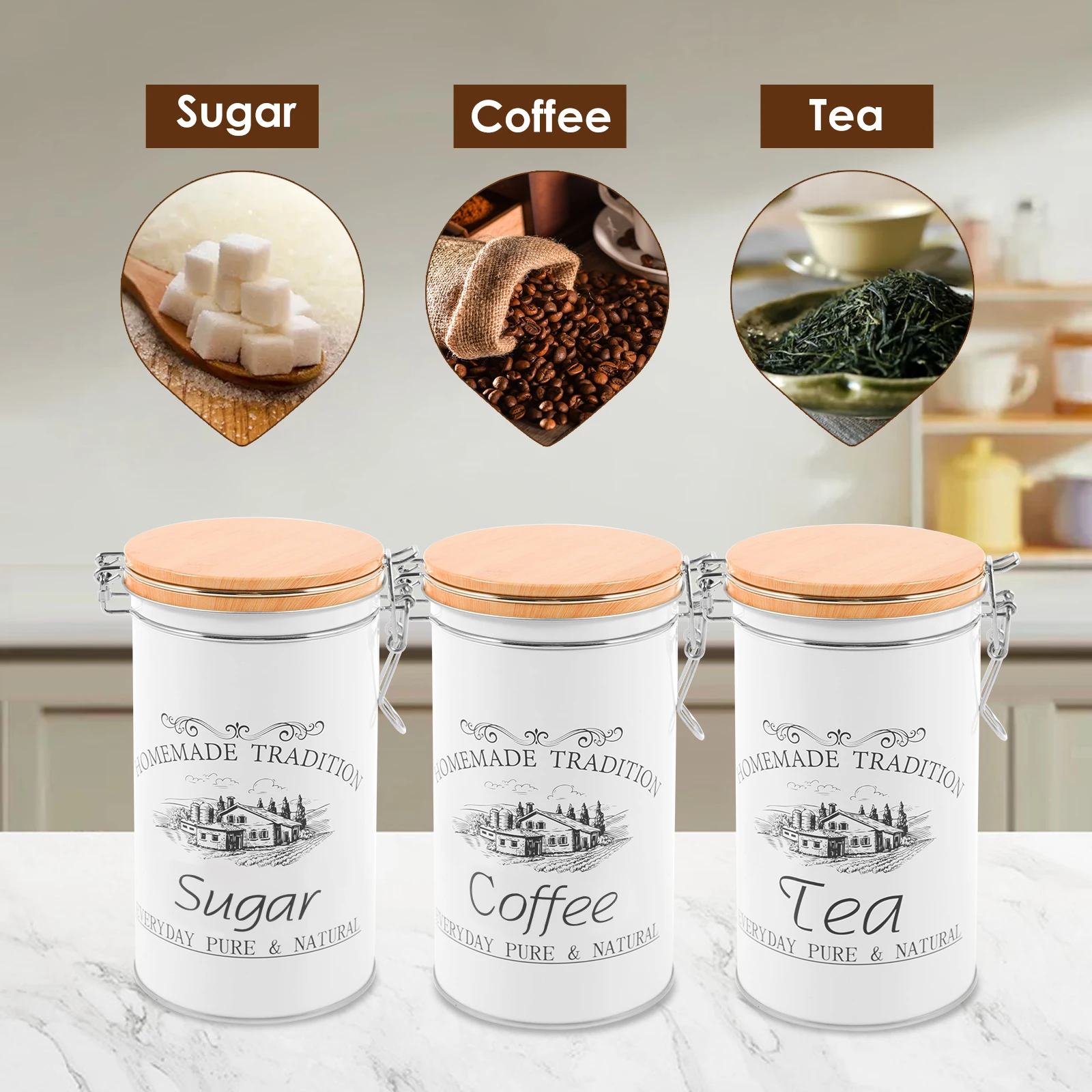 3 szt./zestaw Metalowe pojemni – Coffee Tea Sugar Container Set recenzja i cena