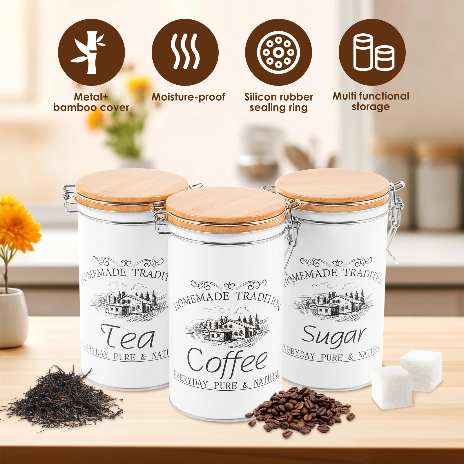 3 szt./zestaw Metalowe pojemni – Coffee Tea Sugar Container Set recenzja i cena